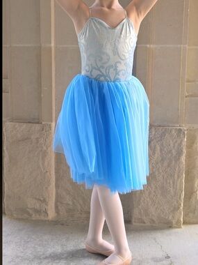 Light Blue Tulle Ballet Dress with Patterned Bodice